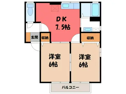 ミルキーウェイB(2DK/2階)の間取り写真