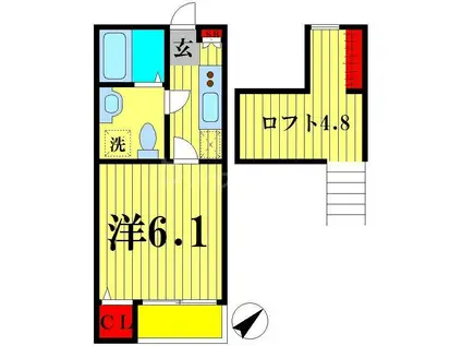 レユシット松戸(1K/1階)の間取り写真