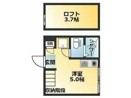 ハーモニーテラス志茂IV(ワンルーム/2階)の間取り写真
