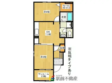 ピュアライヴX(2DK/1階)の間取り写真