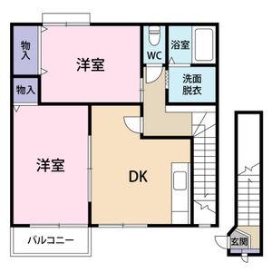 クレストール羽鳥(2DK/2階)の間取り写真