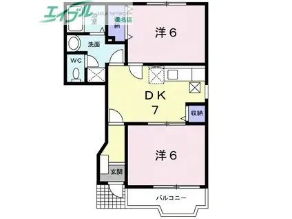 プリムヴェルI(2DK/1階)の間取り写真