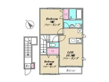 リバーサイド・ヴィラ(2LDK/2階)の間取り写真