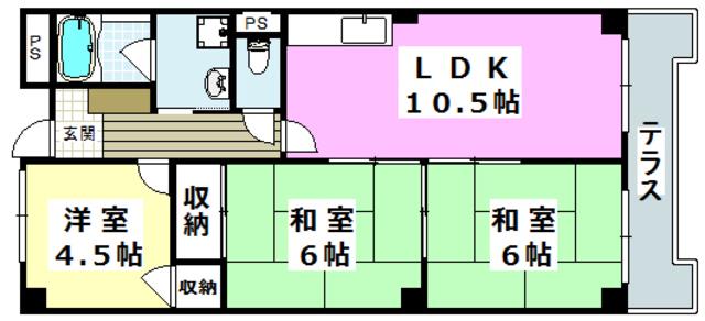 シャトーモンシェール(3LDK/4階)の間取り写真