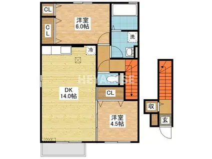 アムール(2LDK/2階)の間取り写真
