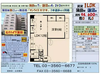ルナハイツ蒲田(1LDK/2階)の間取り写真