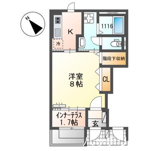 アムール香椎駅前II(1K/1階)の間取り写真