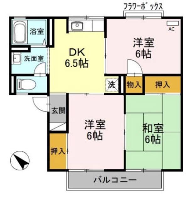 ハイツセジュールB棟(3DK/1階)の間取り写真