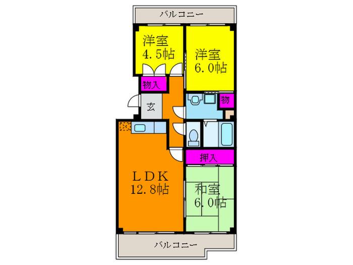 千里サザンテラス(3LDK/2階)の間取り写真