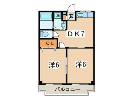 プレステージホール(2DK/1階)の間取り写真
