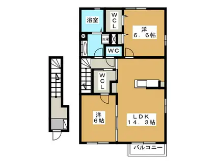 アンソレイユ・ヒルズB(2LDK/2階)の間取り写真