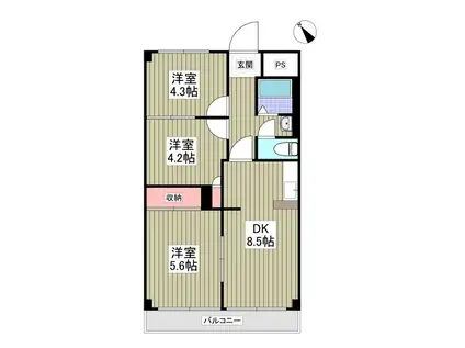 サンライズマンション上尾(3DK/2階)の間取り写真