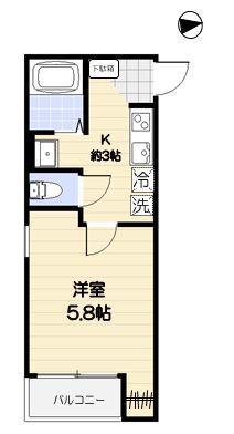 ルミウス東山(1K/2階)の間取り写真