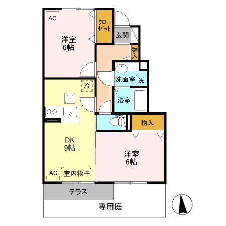 グラシアスB(2DK/1階)の間取り写真