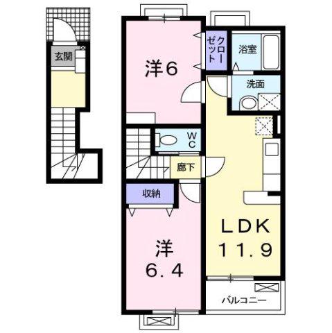 リヴァンスB(2LDK/2階)の間取り写真