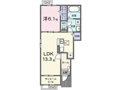 ボアテイルA(1LDK/1階)の間取り写真