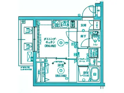 リルシア三軒茶屋(1DK/3階)の間取り写真
