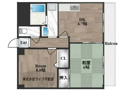 グランディールシャトー(2DK/6階)の間取り写真