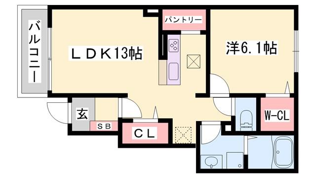 ミルフィーユB(1LDK/1階)の間取り写真