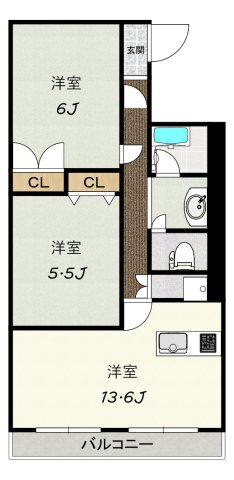 清友ビルA棟(2LDK/2階)の間取り写真