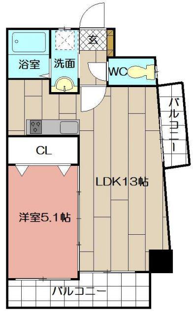 THE SQUARE・SUITE RESIDENCE(1LDK/5階)の間取り写真