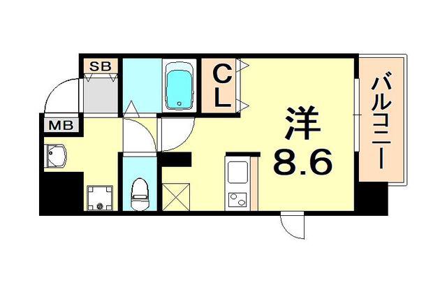 プレサンス三宮花時計前(1K/4階)の間取り写真