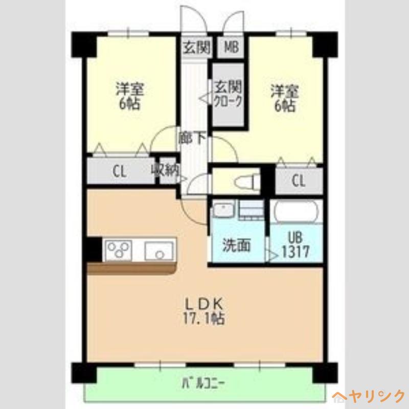 ヒルザコートII(2LDK/2階)の間取り写真