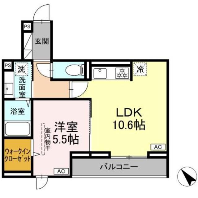 D PAINA 登戸II(1LDK/2階)の間取り写真