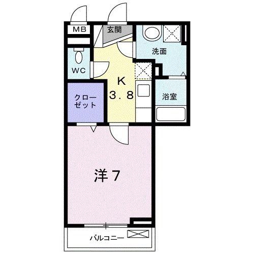 エルムス(1K/1階)の間取り写真