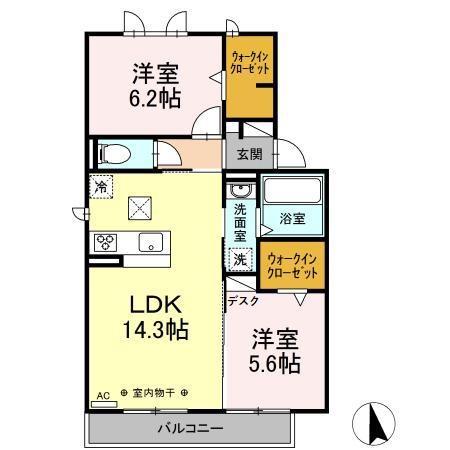 グローリーハイツB棟(2LDK/1階)の間取り写真