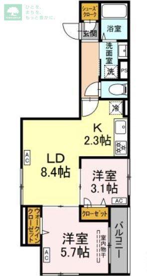 グラナーデ興宮町(2LDK/2階)の間取り写真