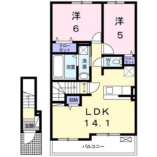アムール G(2LDK/2階)の間取り写真