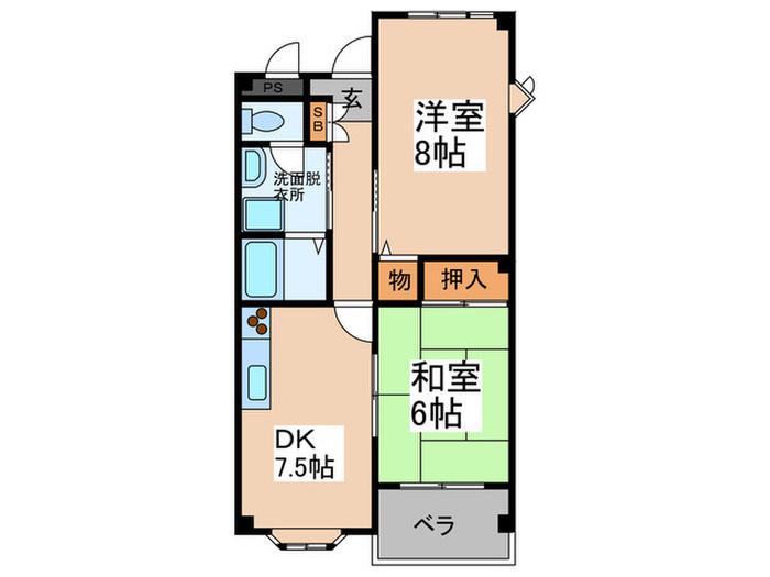 ハイツロイヤルジェム(2DK/1階)の間取り写真
