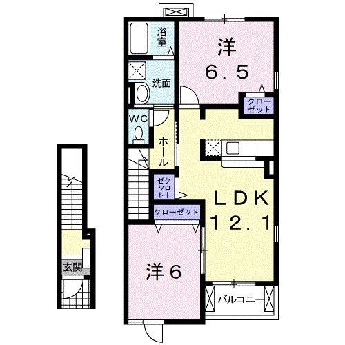 プランドール2(2LDK/2階)の間取り写真