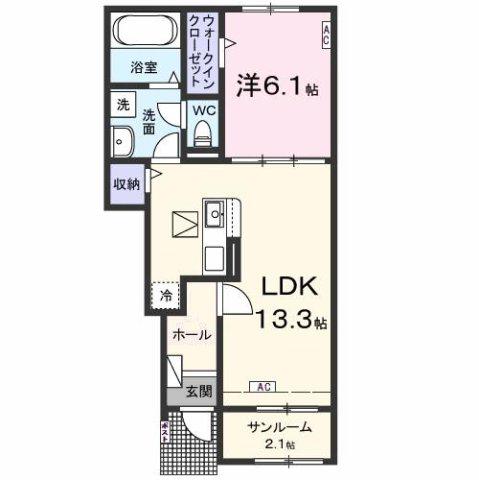 ベルカーナ 福(1LDK/1階)の間取り写真