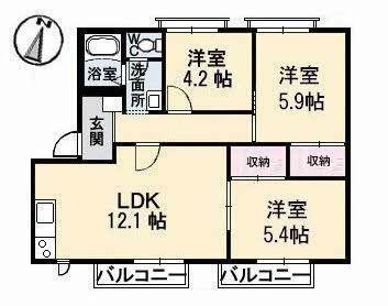 フレグランス片山(3LDK/2階)の間取り写真
