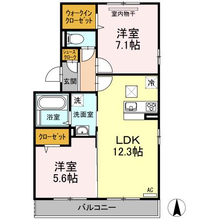 グレイス伊福(2LDK/1階)の間取り写真