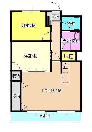 FLAT新潟駅南サウス(2LDK/5階)の間取り写真