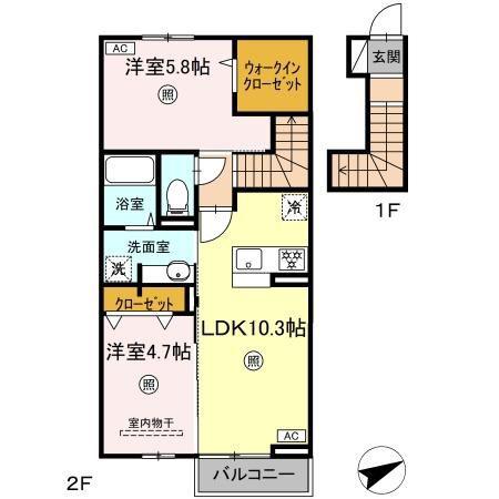 DーROOM N.T(2LDK/2階)の間取り写真
