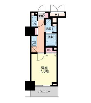 ハビテ靱センターコート(1K/4階)の間取り写真