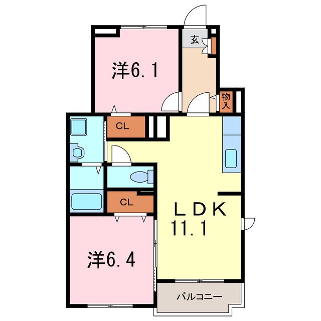 サンレミラティエIII(2LDK/1階)の間取り写真