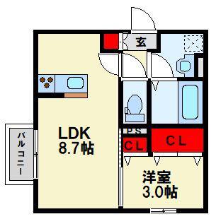DROOM桜 本城(1LDK/1階)の間取り写真