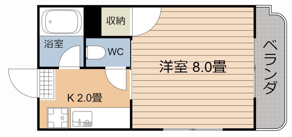 Mハウス唐湊(1K/2階)の間取り写真