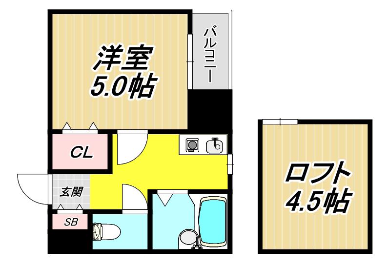 アグレアーブル塚口(1K/2階)の間取り写真