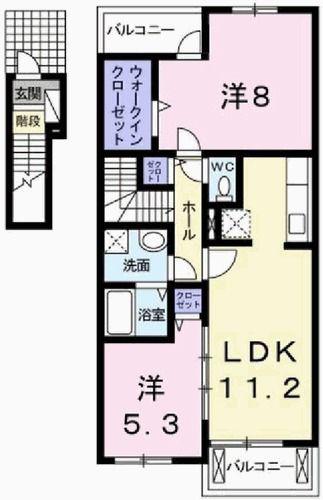 フェリア香呂D(2LDK/2階)の間取り写真