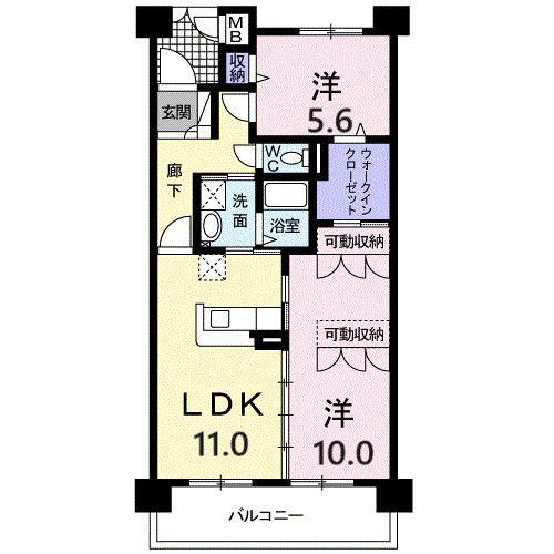 GRAND LEAGA(2LDK/4階)の間取り写真