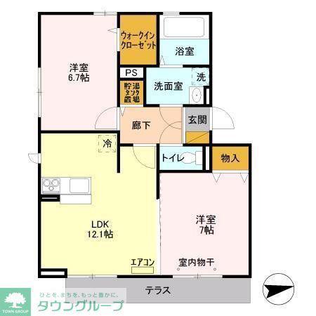 ルーエB(2LDK/1階)の間取り写真