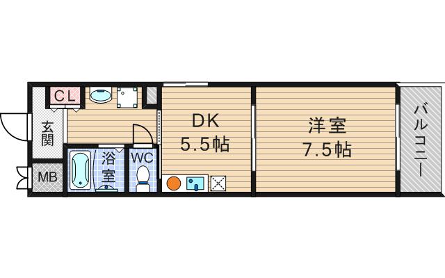 パークサイドエール(1DK/6階)の間取り写真