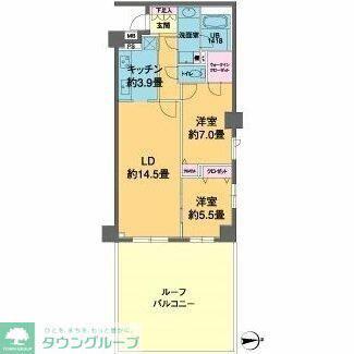 カスタリア高輪(2LDK/2階)の間取り写真