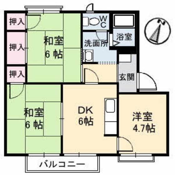 フレグランス吉田B棟(3DK/2階)の間取り写真